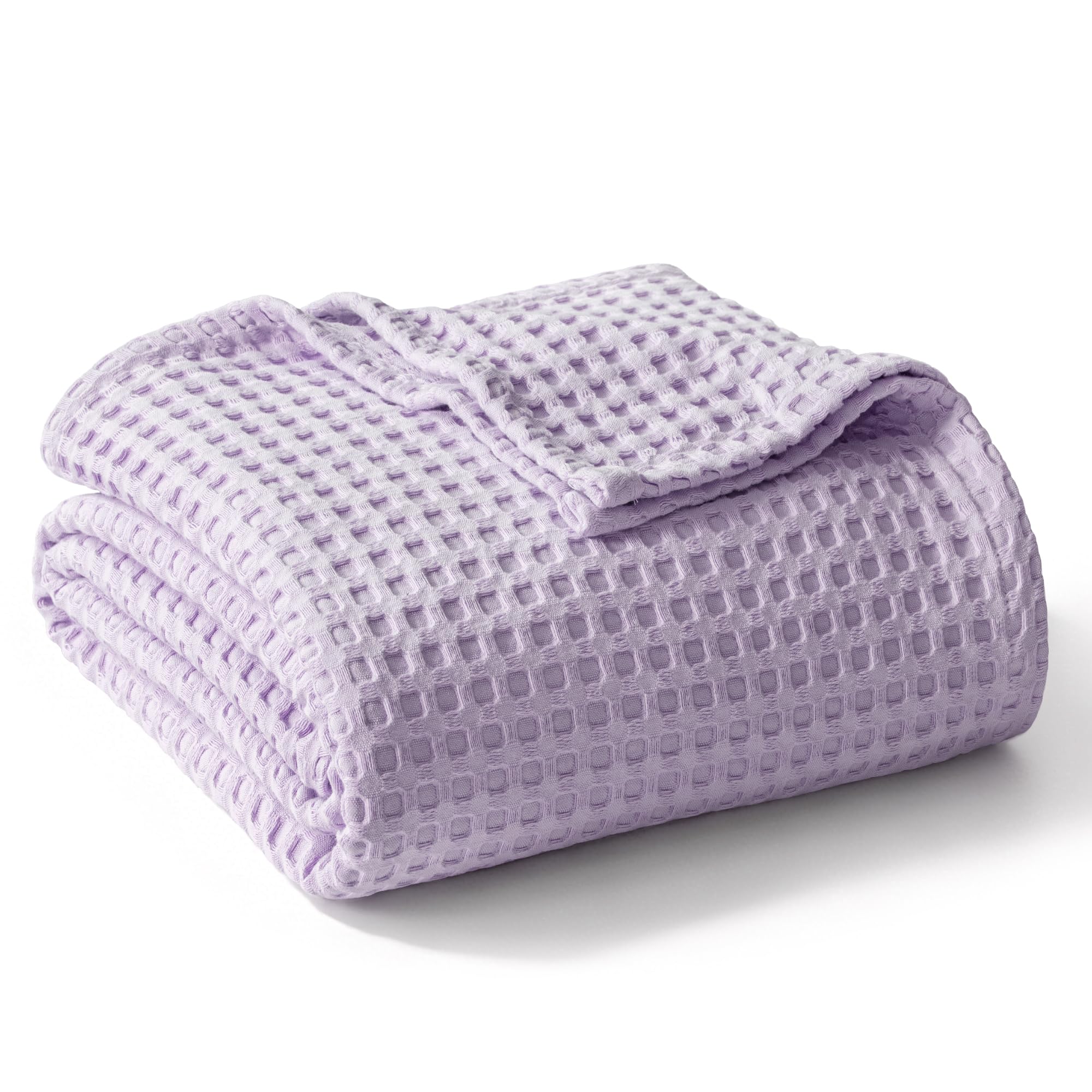 Exclusivo Mezcla Pre-Washed 100% Cotton Waffle Throw Blanket for Sofa, 330GSM Lightweight Breathable Summer Blankets, Soft and Cozy, Room Decor, Lilac Purple, 130x150 CM