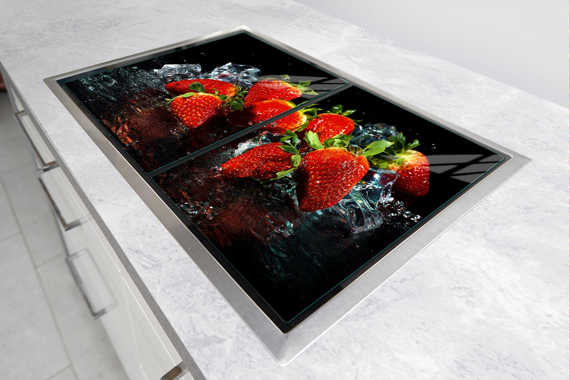 TMK ArtDeko Tabla De Cortar Decorativa De Cristal Templado Y Cubre Vitro, Placa Protectora De Vitrocerámica 85 X 52 Cm 2 Piezas, Para Inducción, Protección Contra Salpicaduras, Mosaico
