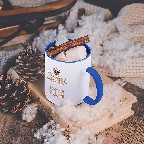 Miniatura 6 de 3dRose mug_220123_6 Drama King with a picture of a crown - Taza azul de dos tonos, 11 oz