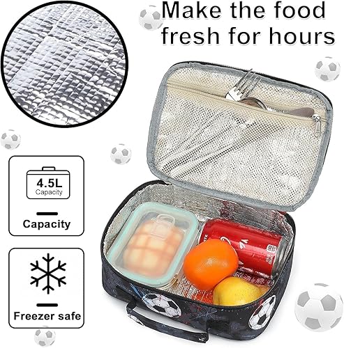 Miniatura 3 de CAMTOP Fiambrera de fútbol para niños y niñas, bolsa de almuerzo aislada, reutilizable, kit de bolsa de almuerzo para viajes escolares