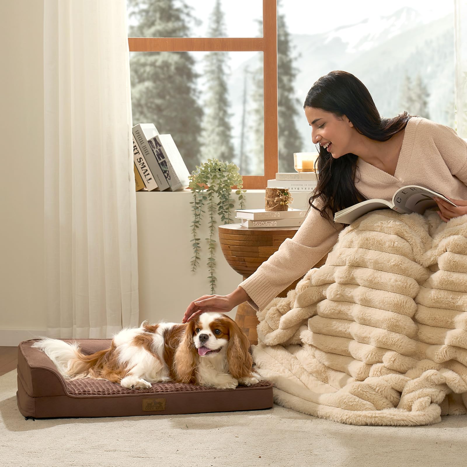 COSY KISS Legowisko dla małego psa, ortopedyczne legowisko dla psa, kanapa dla zwierząt domowych w kształcie litery L, z podparciem piankowym, na sofę i wodoodporną podszewką, antypoślizgowe, nadaje