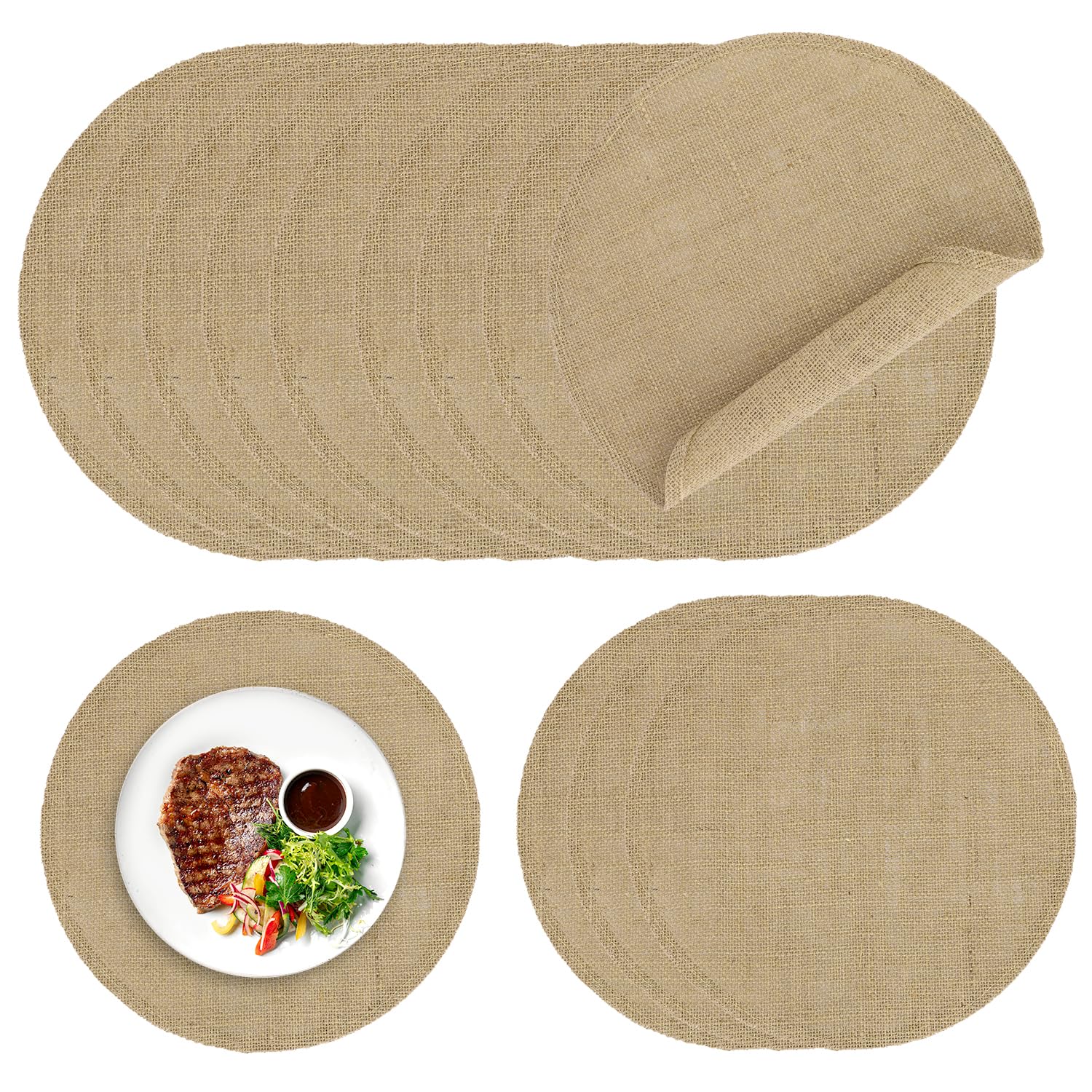 50uds Mantelitos Individuales Redondos Arpillera, 30cm Mantelitos Reutilizables Yute Marrón Resistentes Calor Decoración Rústica para Bodas Fiestas Cenas Estilo Granja