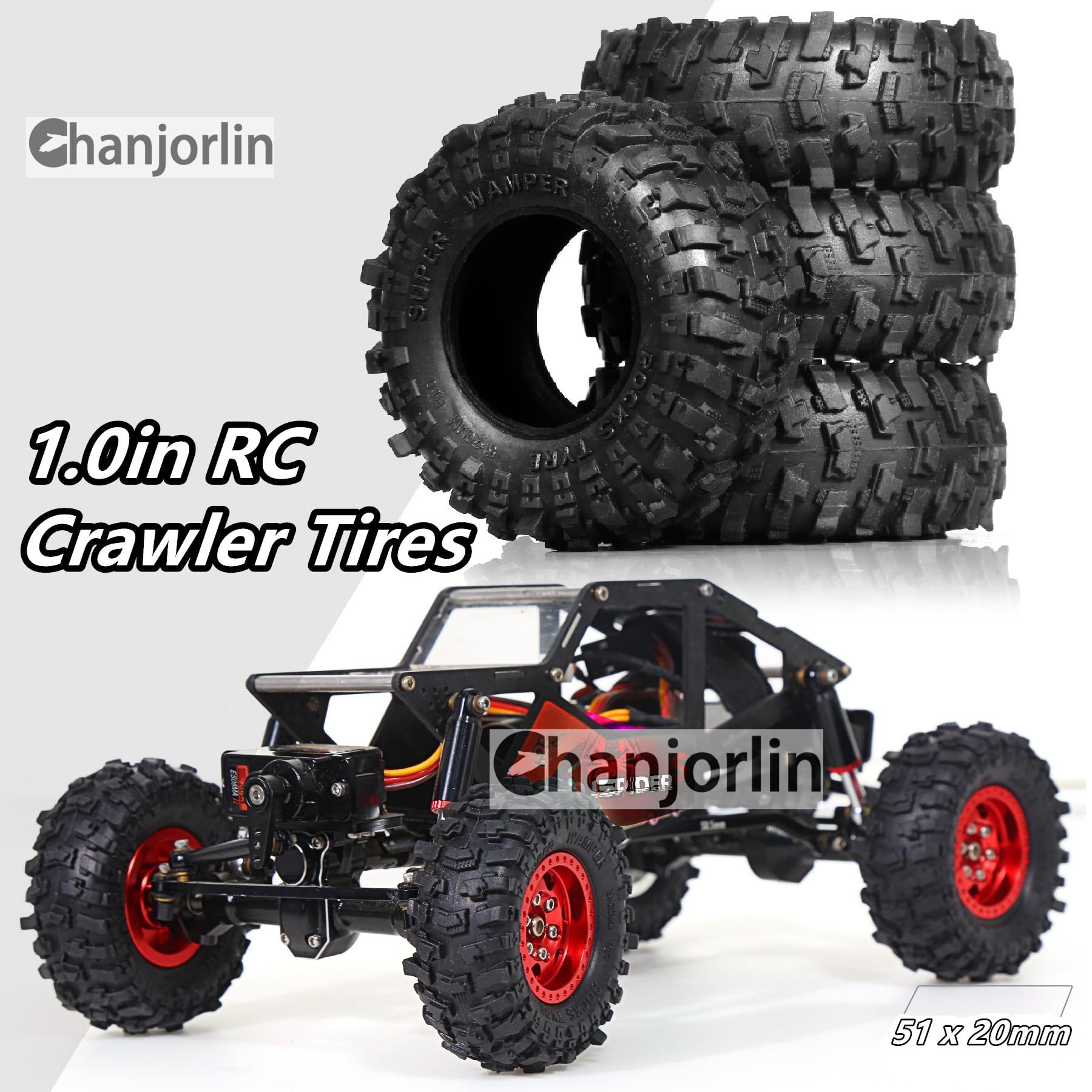 Amazon | Chanjorlin 1.0 RC クローラー タイヤ OD 51mm 1/24 1/18 全