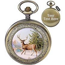 Deer Pattern Customized Pocket Watch Bronze Alloy Men Personalized Quartz Watch with Chain Retro Arabic Numeral Clock