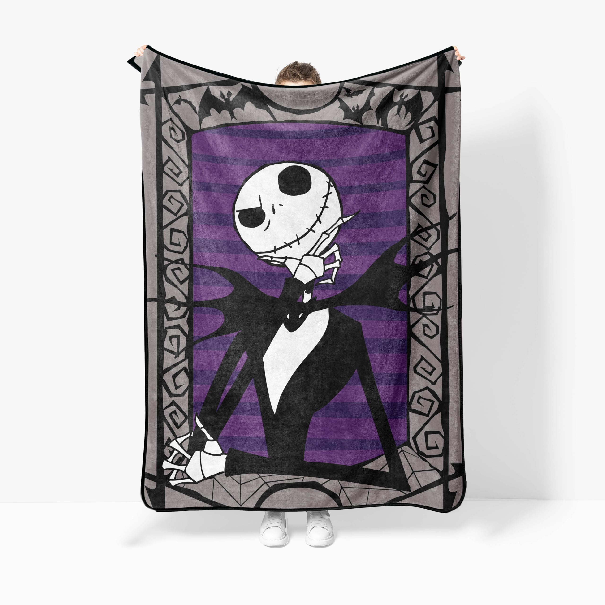 Jay Franco Plush Throw Blanket – Soft & Cozy Fleece Throw for Bedroom & Couch Décor, Official Licensed Product, Gray - Nightmare Before Christmas, 46x60 - Throw Blanket