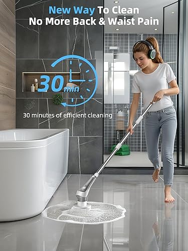 Miniatura 2 de Limpiador eléctrico giratorio, limpiador de ducha inalámbrico con pantalla de visualización, cepillo de limpieza de baño impermeable IP68, mango de