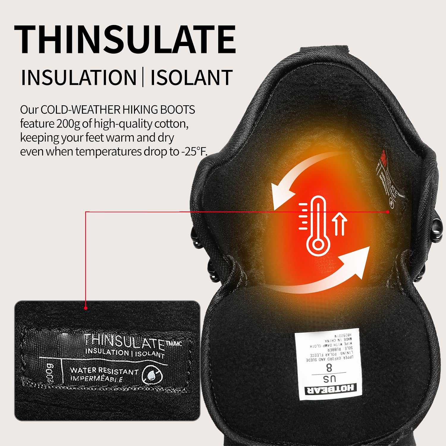 Men's Thinsulate Insulated Winter Snow Boots | Wide Toe Box | Slip-Resistant Outsole | Orthopedic & Arch Support