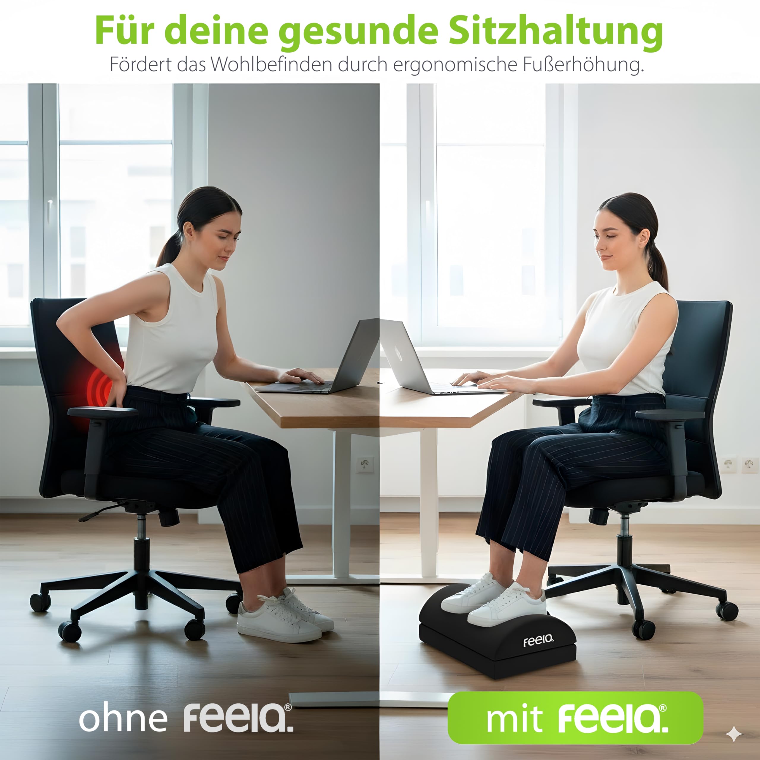 feela. Podnóżek na biurko [zwycięzca porównania] - ergonomiczny z wysokiej jakości rdzeniem z pianki i wbudowaną kieszenią grzewczą