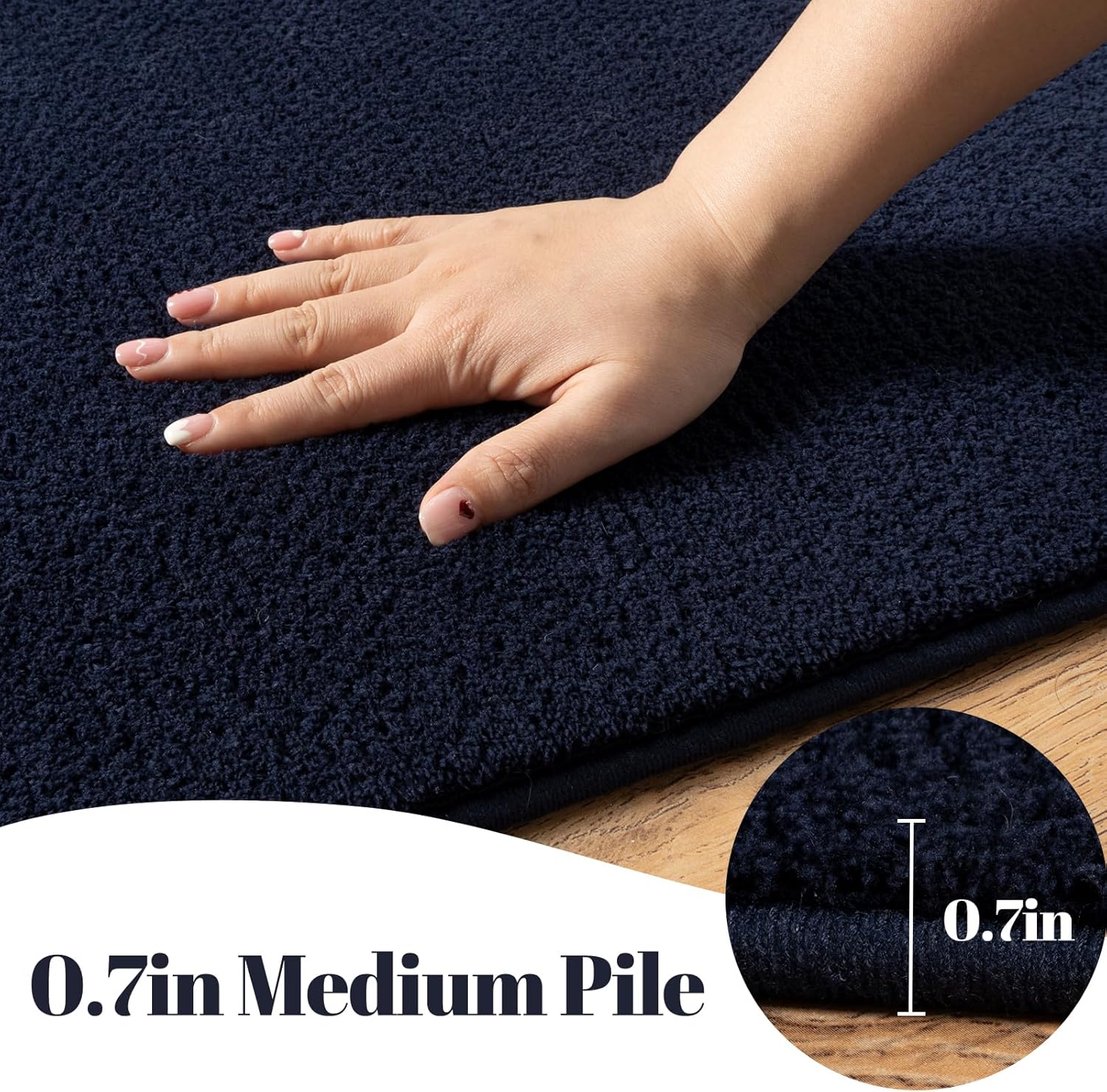 qulint 8x10 Carpet for Living Room, Large Navy Blue Rug for Bedroom Soft Washable Area Rug with Thickened Memory-Foam, Modern Minimalist Non Slip Carpet for Kid Room Dining Room Home Decor