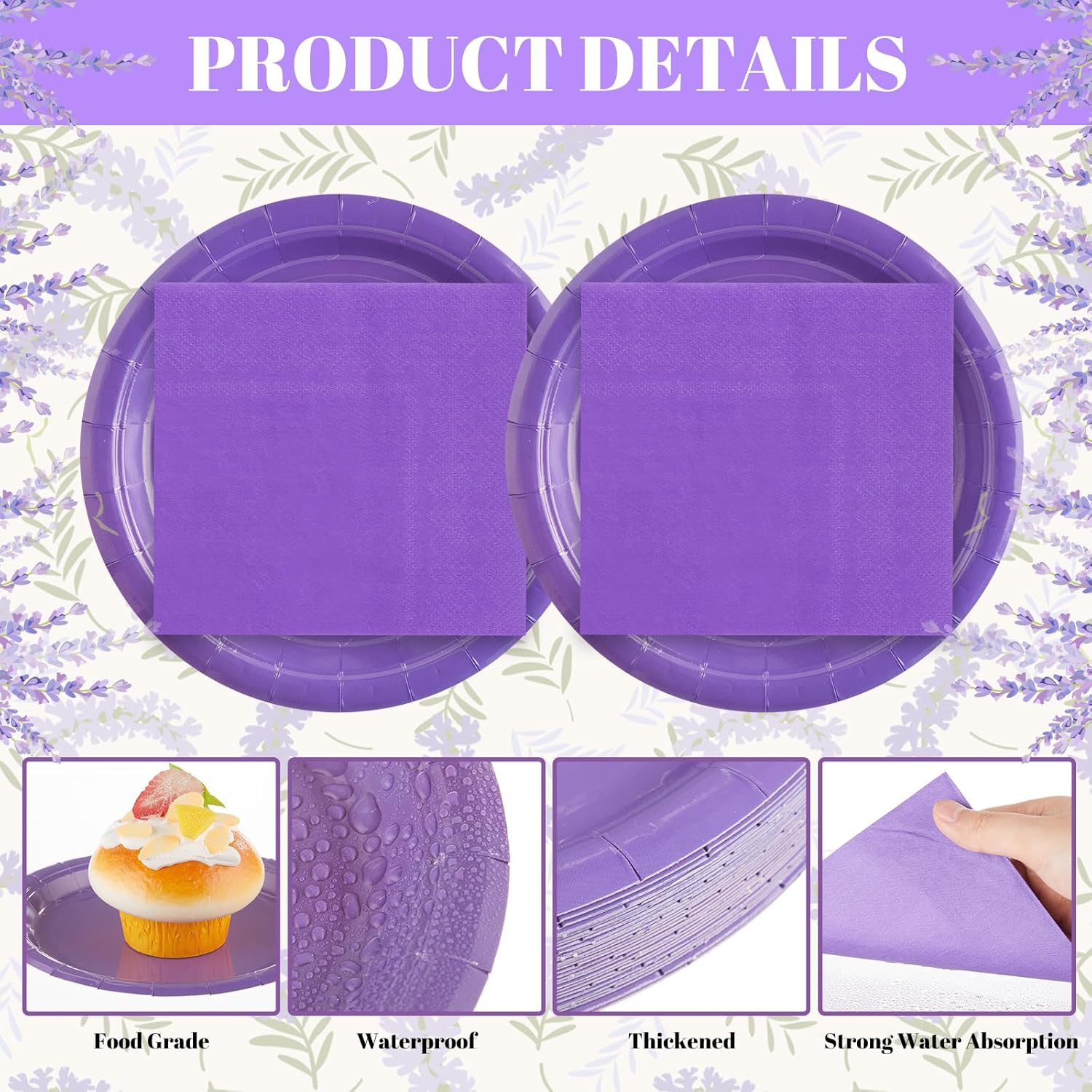Zhehao 120 Pcs Disposable Paper Plates and Napkins Bulk Birthday Party Decorations 7 inch Disposable Plates for Baby Shower Wedding Party Supplies(Purple) image 3 of 7 B0FFHGGT67