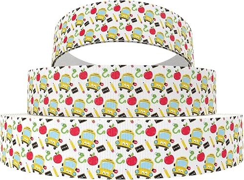 Miniatura 2 de David accessories Cinta de grogrén impresa con autobús escolar, 3 pulgadas de ancho, 5 yardas para bricolaje hecho a mano, accesorios para el