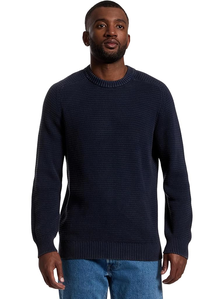 Navy L.L.Bean Textured Washed Cotton Sweaters Crewneck