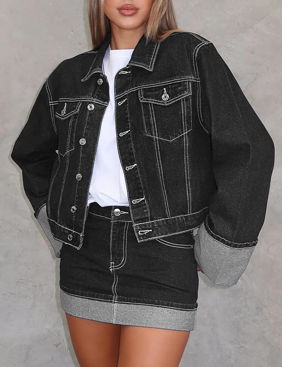 Denim Jacket for Women Button Down Crop Jean Jacket Women Casual Outerwear 2026 Trendy - Image 3