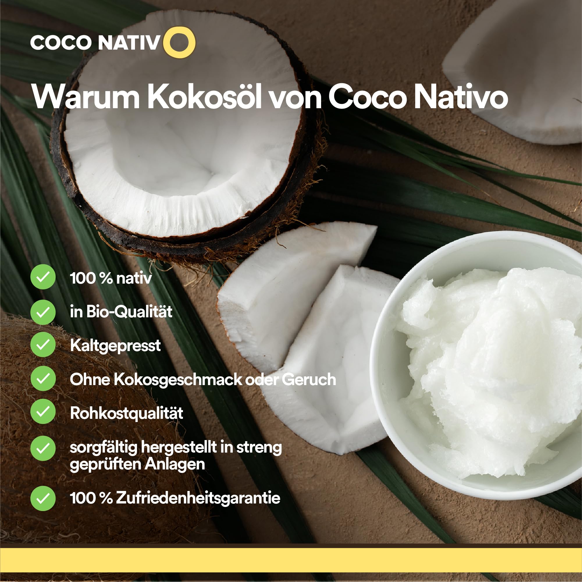 Kokosöl Bio CocoNativo Geschmacksneutral (desodoriert) - Coconut oil 1000mL (1L) - Bio Kokosfett, Kokosnussöl, Premium, Nativ, Kaltgepresst, Rohkostqualität - zum Kochen und Backen, für Haare und Haut