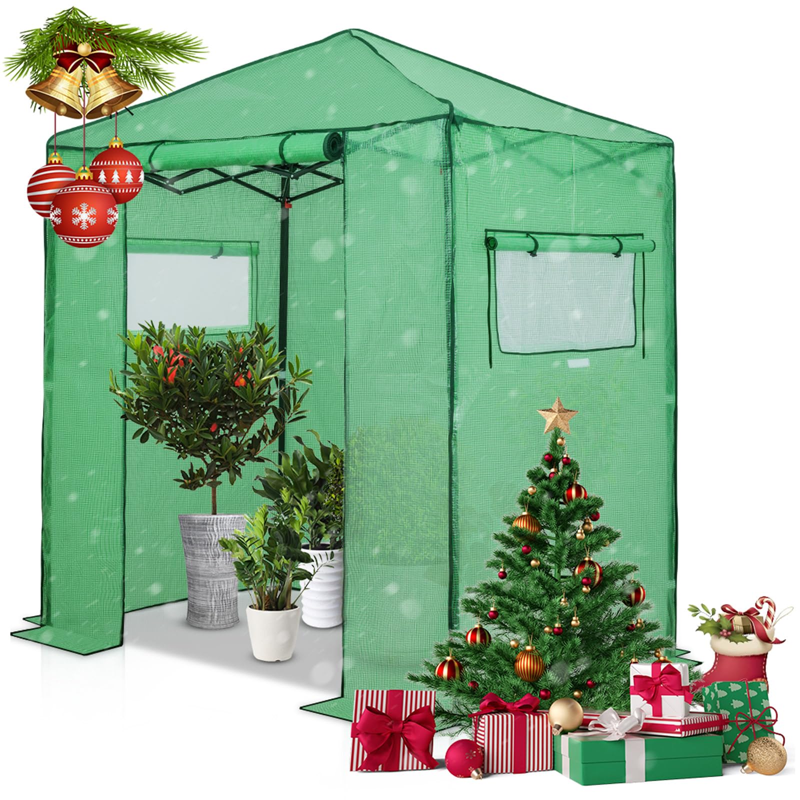 EAGLE PEAK 1.8m x 1.2m Portable Walk-in Greenhouse Instant Pop-up Fast Setup Indoor Outdoor Plant Gardening Green House Canopy, Front Roll-up Zipper Entry Doors and Roll-up Side Windows