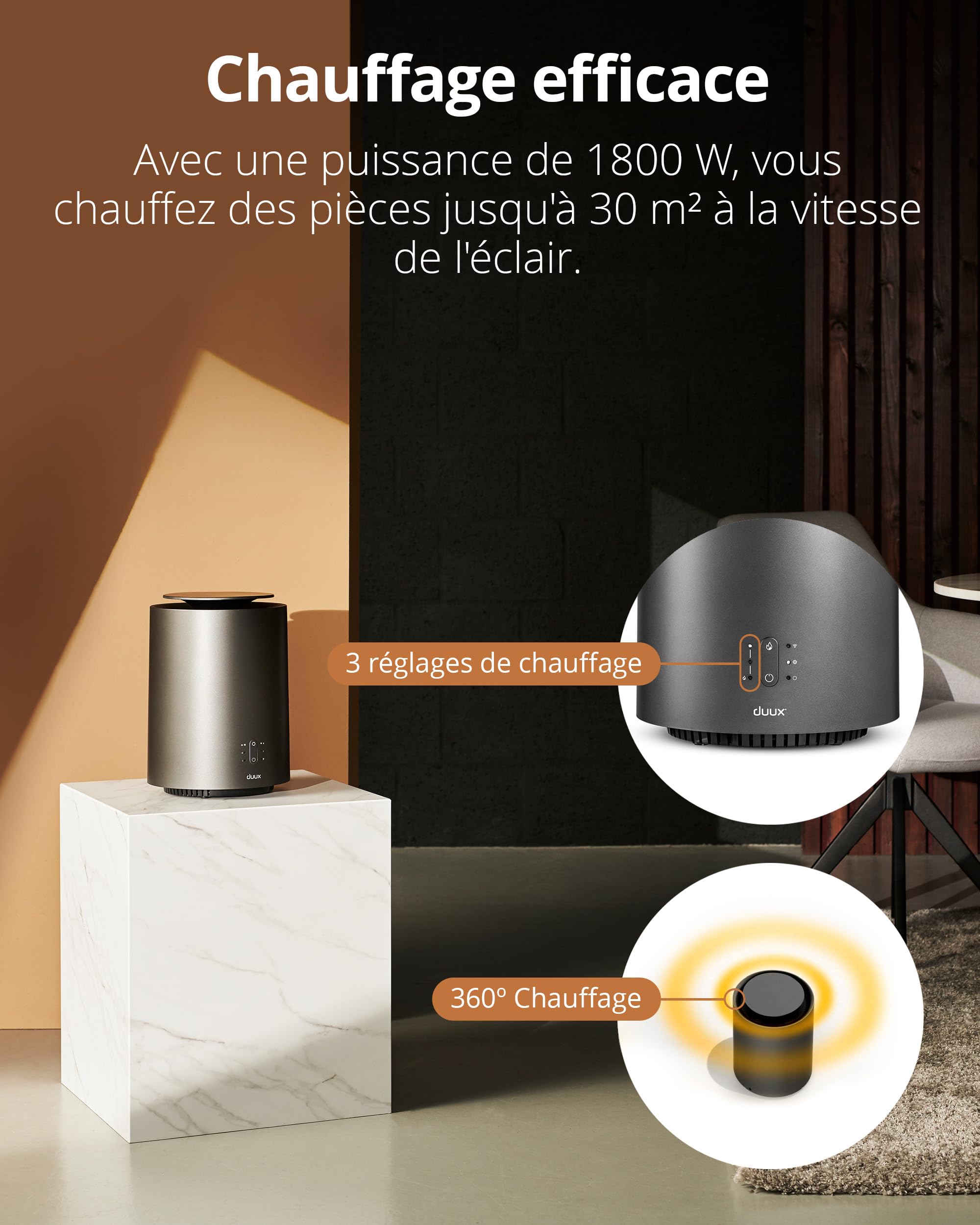 Duux Threesixty 2 Smart Chauffage Soufflant Céramique – 1800W – Thermostat