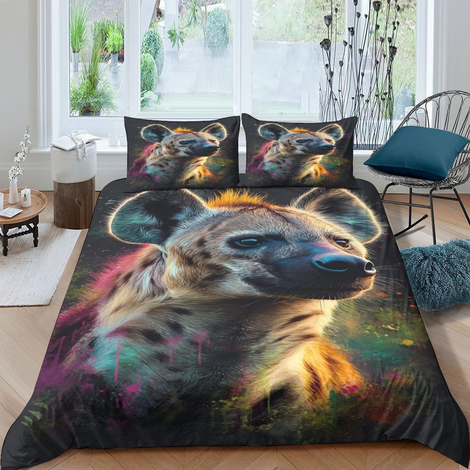 Ctjqhvkz Style-5 3D Printed Hyena Art Fitted Sheet Microfiber Colourful Abstract Mattress Cover For Bedroom Dorm Easy Care Decor Single（135X200cm）