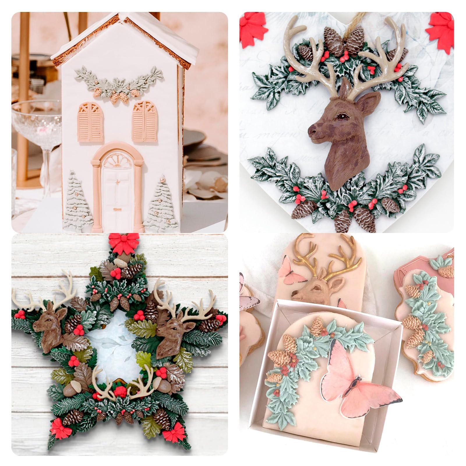 Christmas Holly Leaves Silicone Molds, Winter Leaves Fondant Mold, Christmas Pinecone Chocolate Baking Molds for Cake Decoration Cupcake Topper Candy Sugar Craft Gum Paste Clay Resin - Image 4