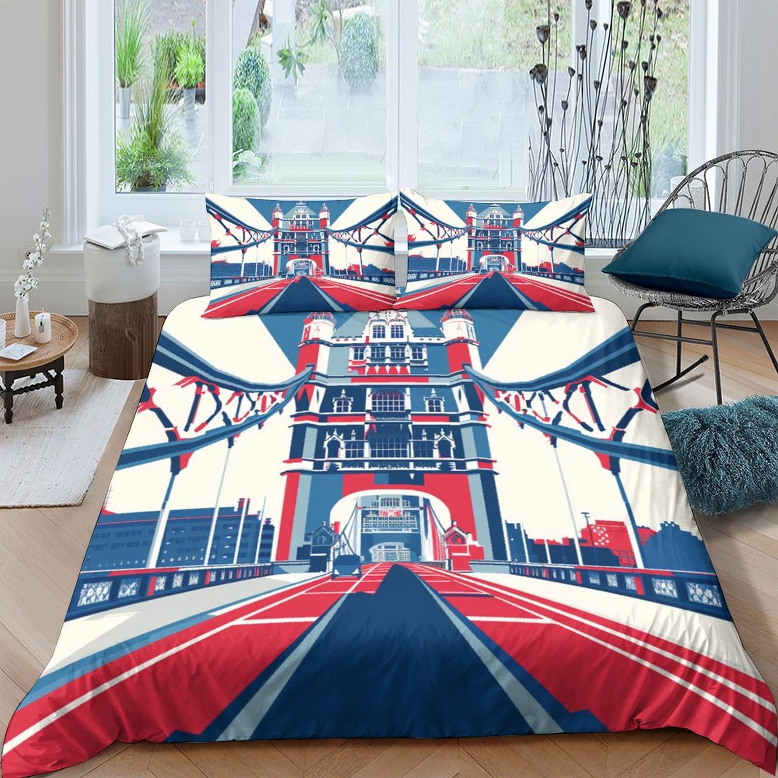 Housse de couette Londres 3D 200x200 cm avec 2 taies d'oreiller pour lit double