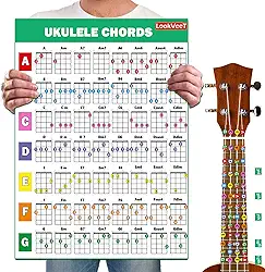 Pôster de quadro de acordes de ukulele para acordes laminados A4 iniciantes e portáteis