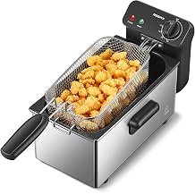 Reemix 3L Electric Deep Fryer 1500W, Adjustable Temperature up to 375F, Detachable & Dishwasher Safe Oil Pot, Small Countertop Fried Chicken Maker, Stainless Steel