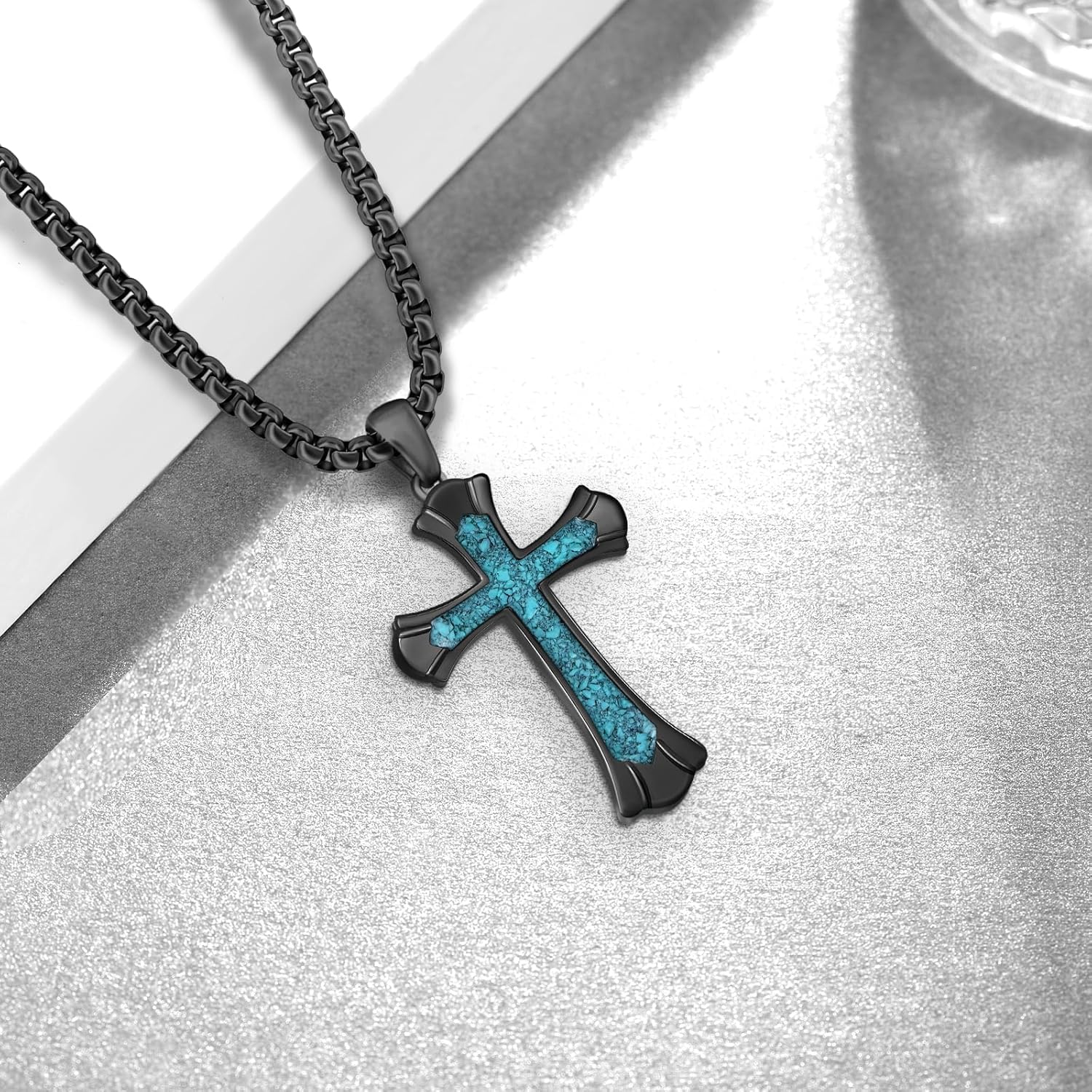 Cross Necklace 925 Sterling Silver Turquoise/Malachite/Abalone Cross Pendant Necklace for Men Jewelry Gifts for Men Women - Image 3