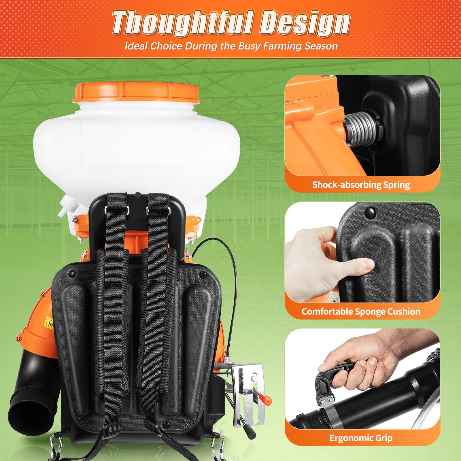 Pulverizador de mochila de 14 l, 2,13 kW, motor de gasolina de 2 tiempos, alcance de 12 m, para agricultura, bienestar animal