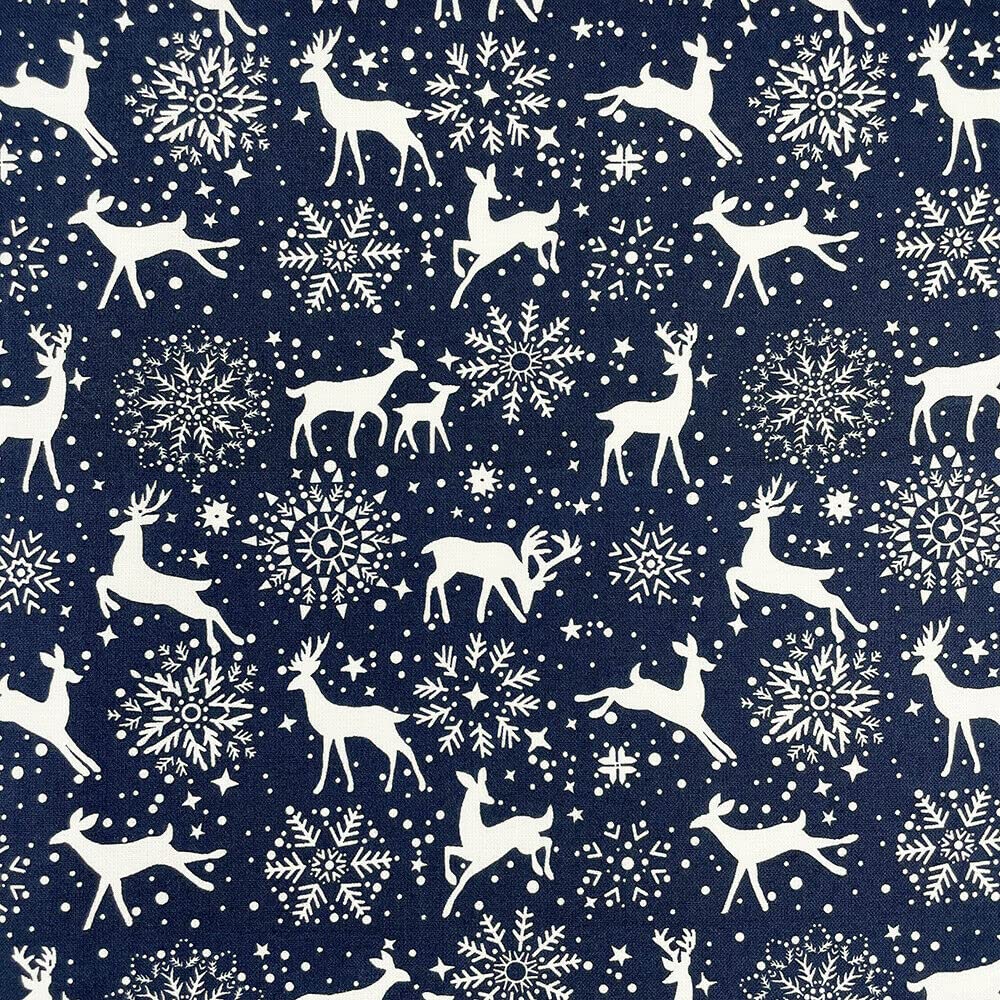 100% Cotton Christmas Fabric Material Sold By the Metre 140cm Wide - Winter Reindeer Navy - CC335 - Half METRE โ image 1