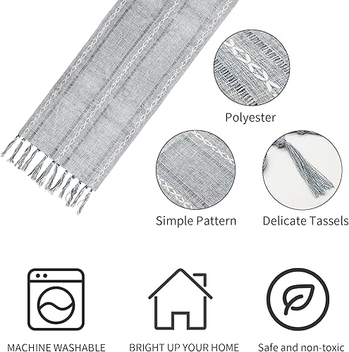 Miniatura 7 de Camino de mesa rústico de 72 pulgadas de largo, camino de mesa bohemio con borlas, camino de mesa de granja para fiestas de vacaciones, decoración