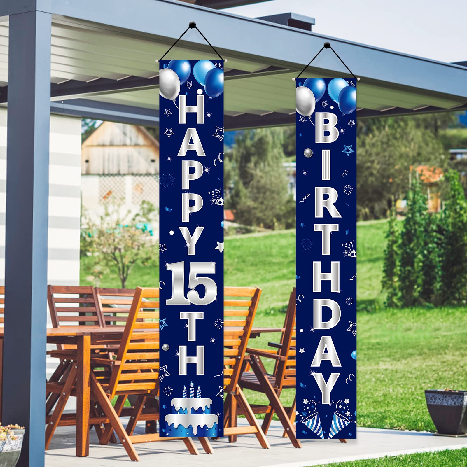 Türbanner Zum 15. Geburtstag Blau/Silber - 179,8 X 30 Cm, Polyester, Für Jungen-Partys