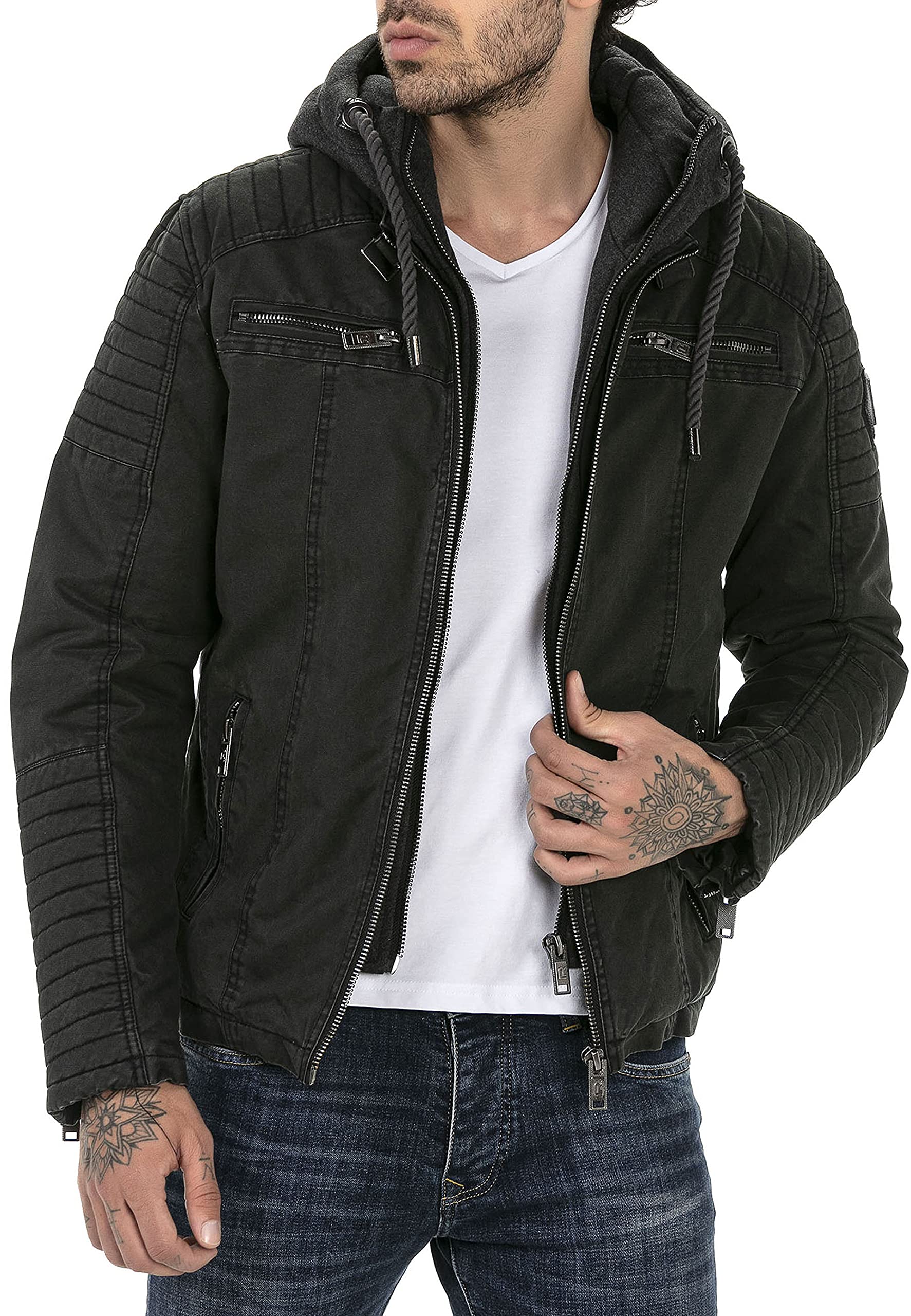 RED BRIDGE Jacke für Herren Winterjacke Übergangsjacke mit Kapuze Gesteppt Biker-Jacke