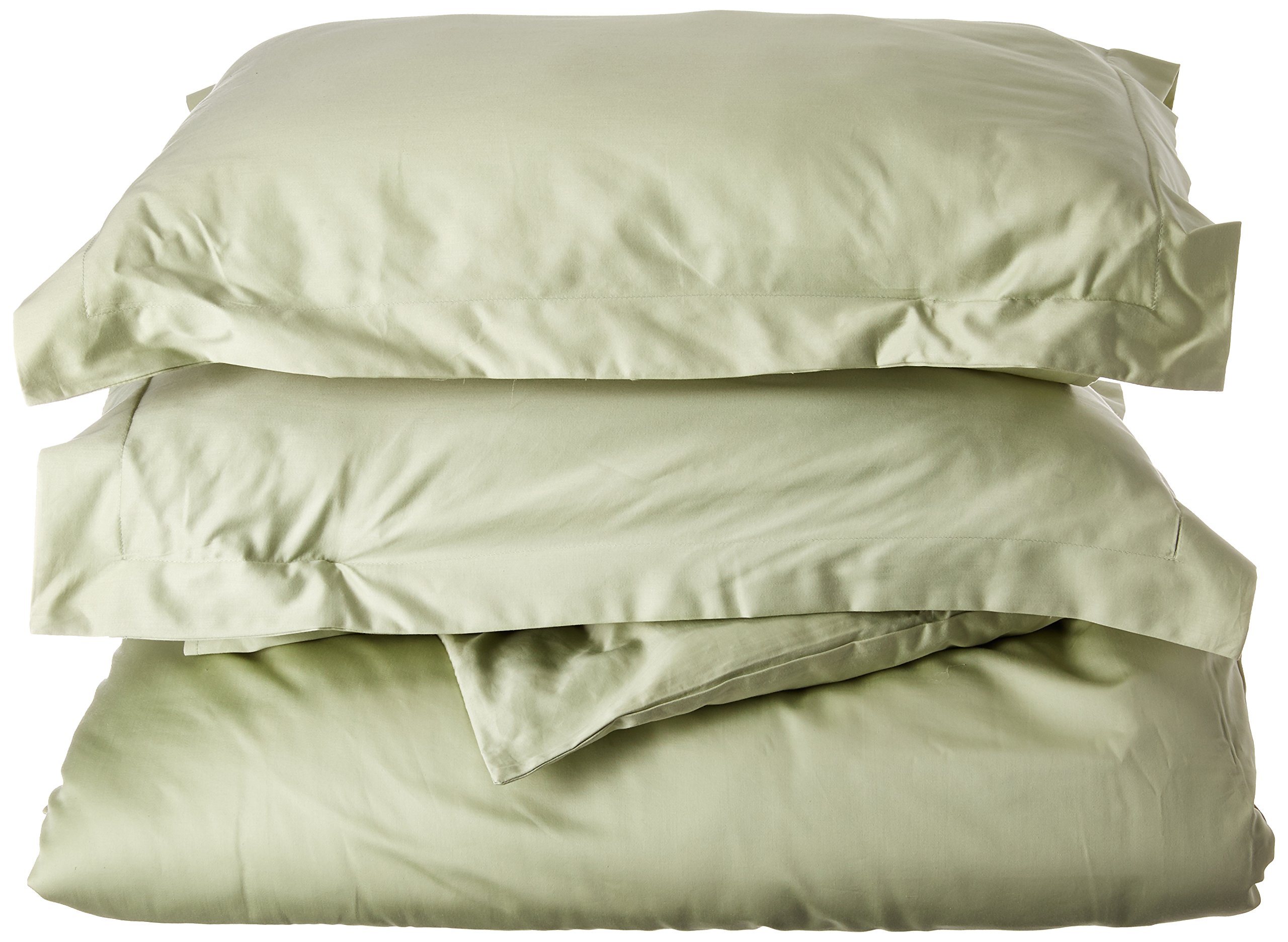 Pointehaven 500 Thread Count Cotton Oversized Solid Duvet Set - 3 Piece Bedding Duvet Set with Button Closure 100% Long Staple Cotton Duvet Set with Tie-Backs All Season Queen Sage