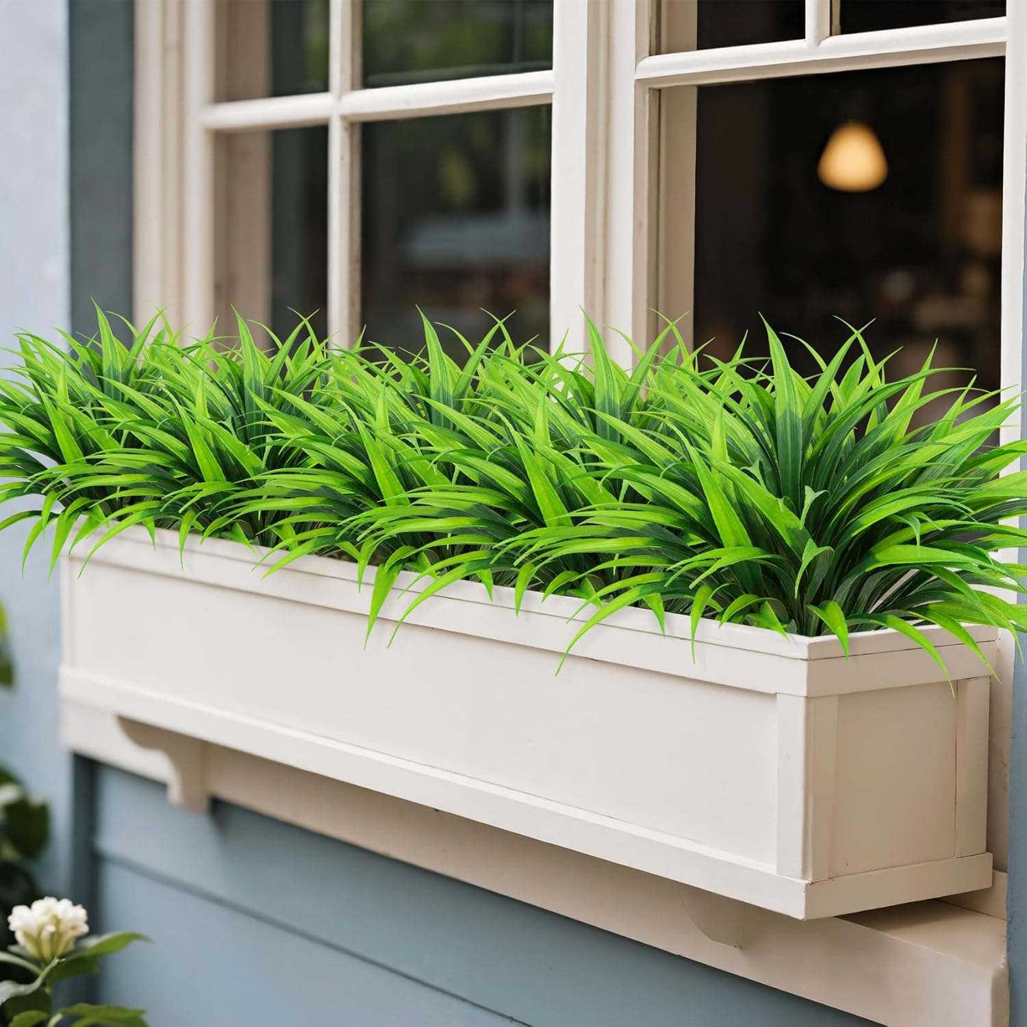 Ouddy Decor 20 Pcs Fake Outdoor Plants Artificial Grass Greenery Stems Faux Plastic Plants UV Resistant for Spring Summer Indoor Outside Garden Hanging Planter Porch Window Box Home Decor, Green