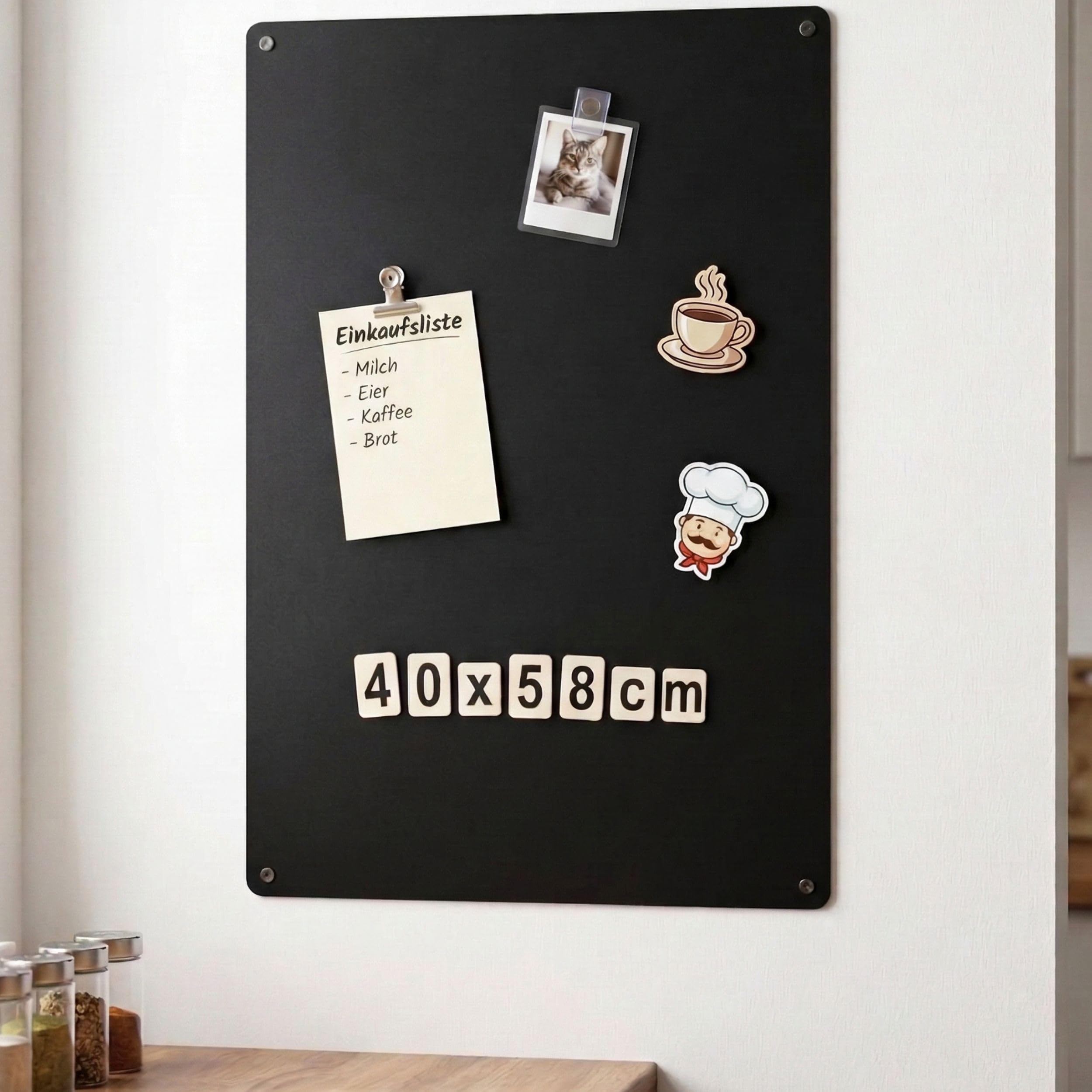 Magnettafel Magnetboard aus Metall - 58 x 40 Magnettafel Schwarz - Magnetwand inkl. Befestigung