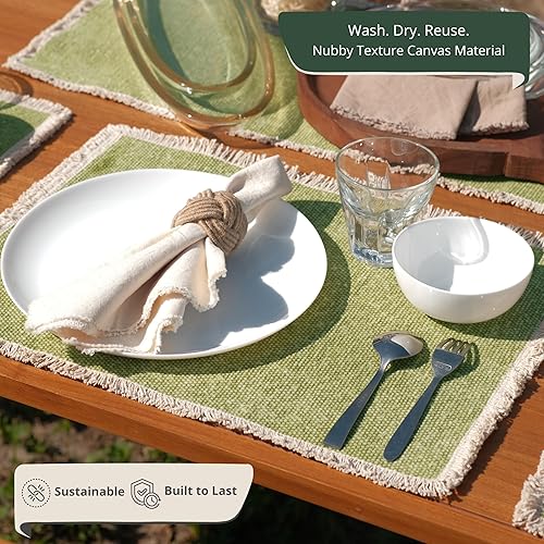 Miniatura 2 de Hausattire Juego de 6 manteles individuales de algodón deshilachado de 13 x 19 pulgadas, manteles individuales rústicos vintage bohemios, lavables