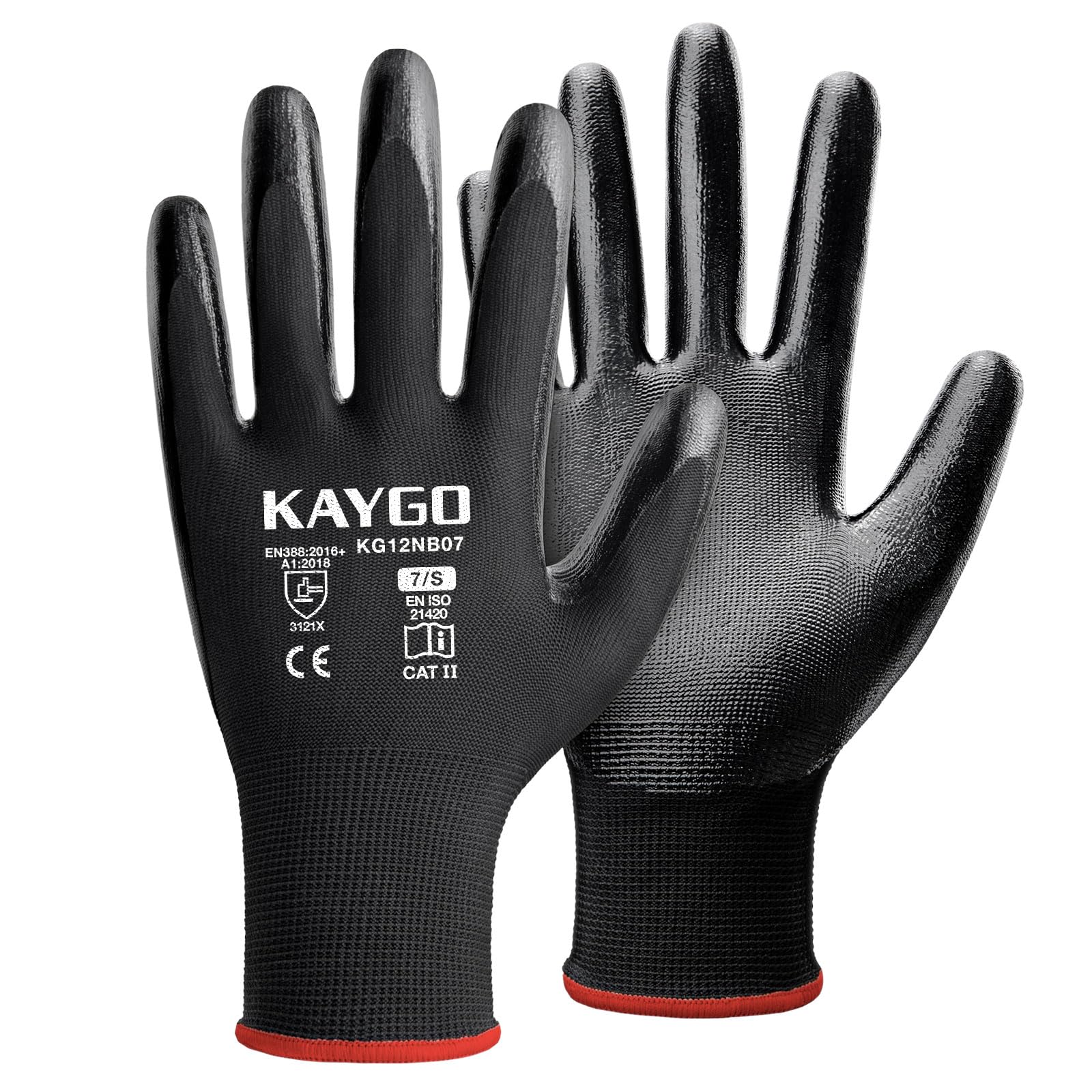 KAYGO Safety Work Gloves Nitrile Coated, Good Grip and Dexterity