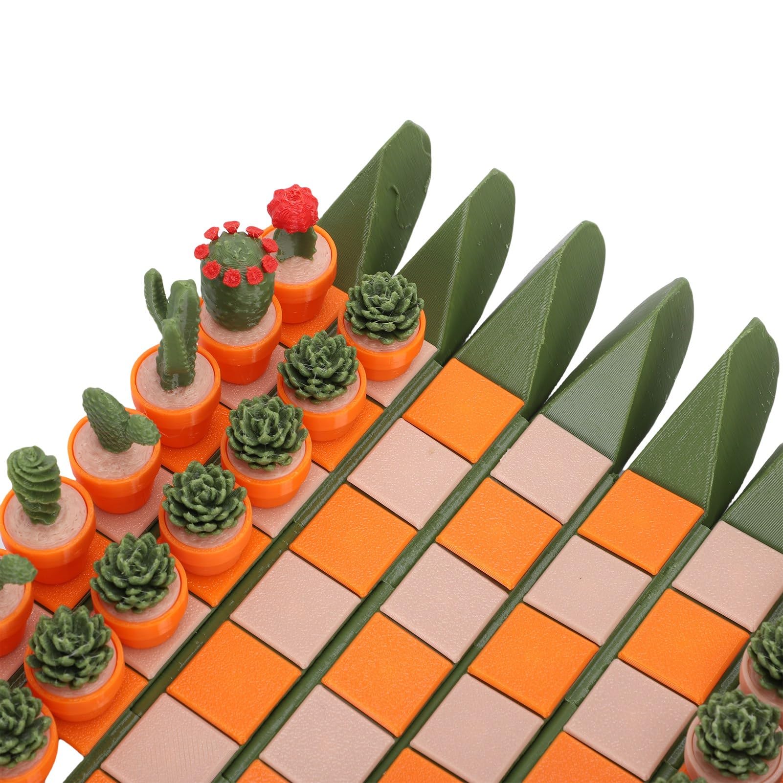 Focket Tragbares Schachspiel, 3D-gedrucktes Kakteen-Schachspiel, Magnetisches Rollbrett mit 32 Premium-Spielsteinen und Befestigungsring für Reisespiele für Pflanzenliebhaber