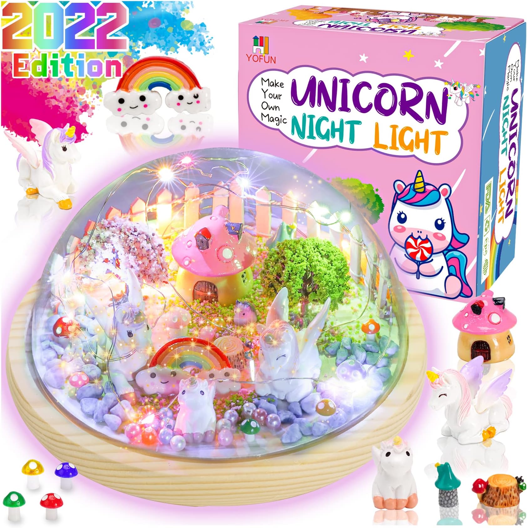 Y YOFUNUnicorns Gifts for Girls - Unicorn Crafts for Kids,Make Your Unicorn Night Lights Kit with Rainbow Fairy Lights,Gifts for 5 6 7 8 9 Year Old Girls,Unicorn Toys for Girl, Bedroom Decor