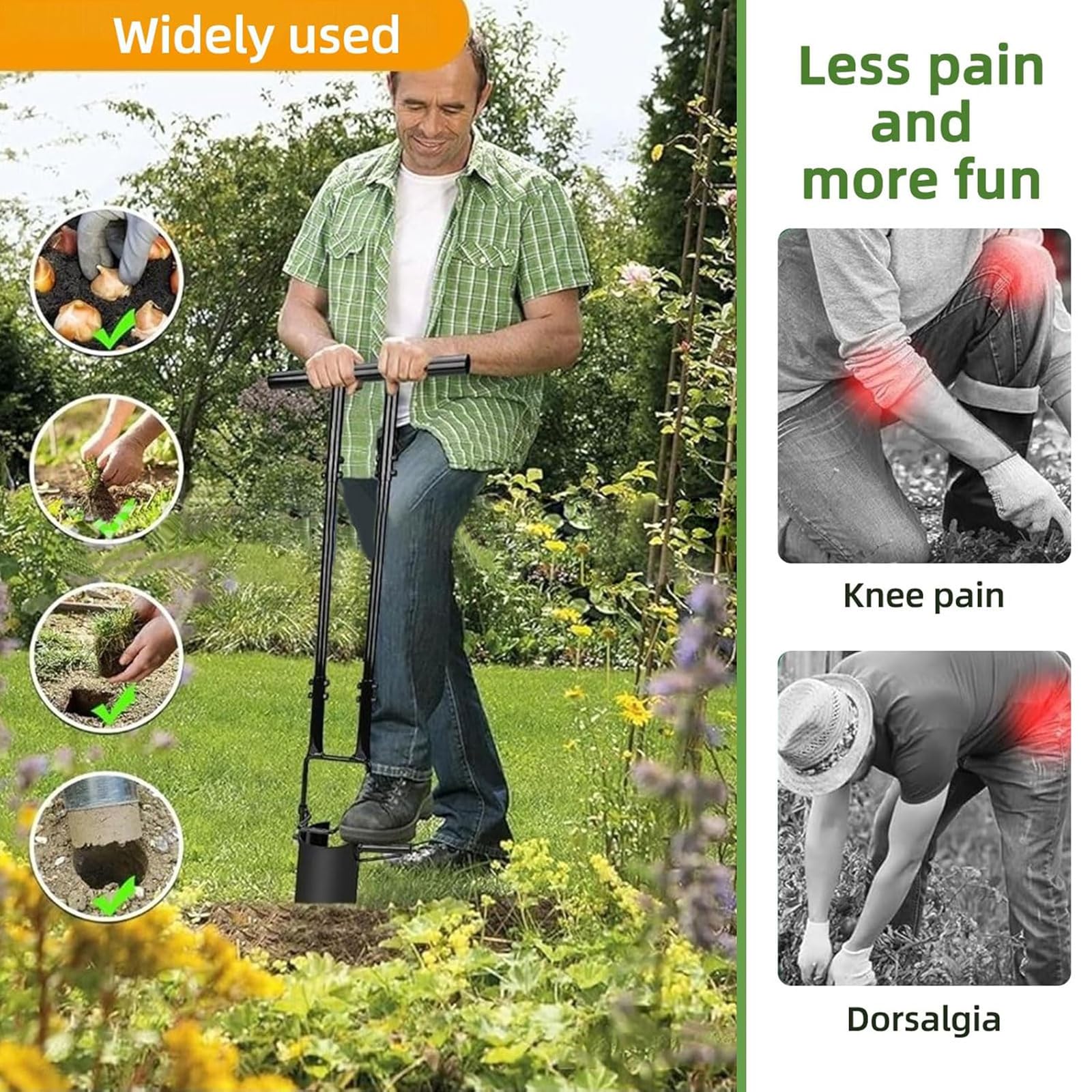 Plantador De Bulbos con Mango Largo, Trasplantador De Bulbos para Jardinería, Base Dentada, 100 Libras De Carga Y Un Tubo De Acero De 20 Mm De Diámetro, Robusto Y Ahorrador De Trabajo