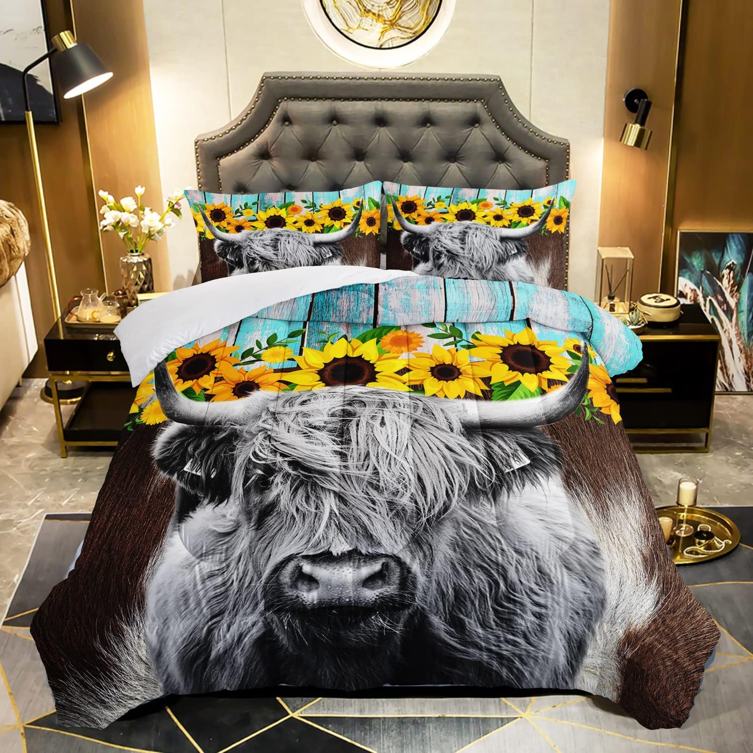 AILONEN Cow Comforter Sets for Teens, Cartoon Cow Print