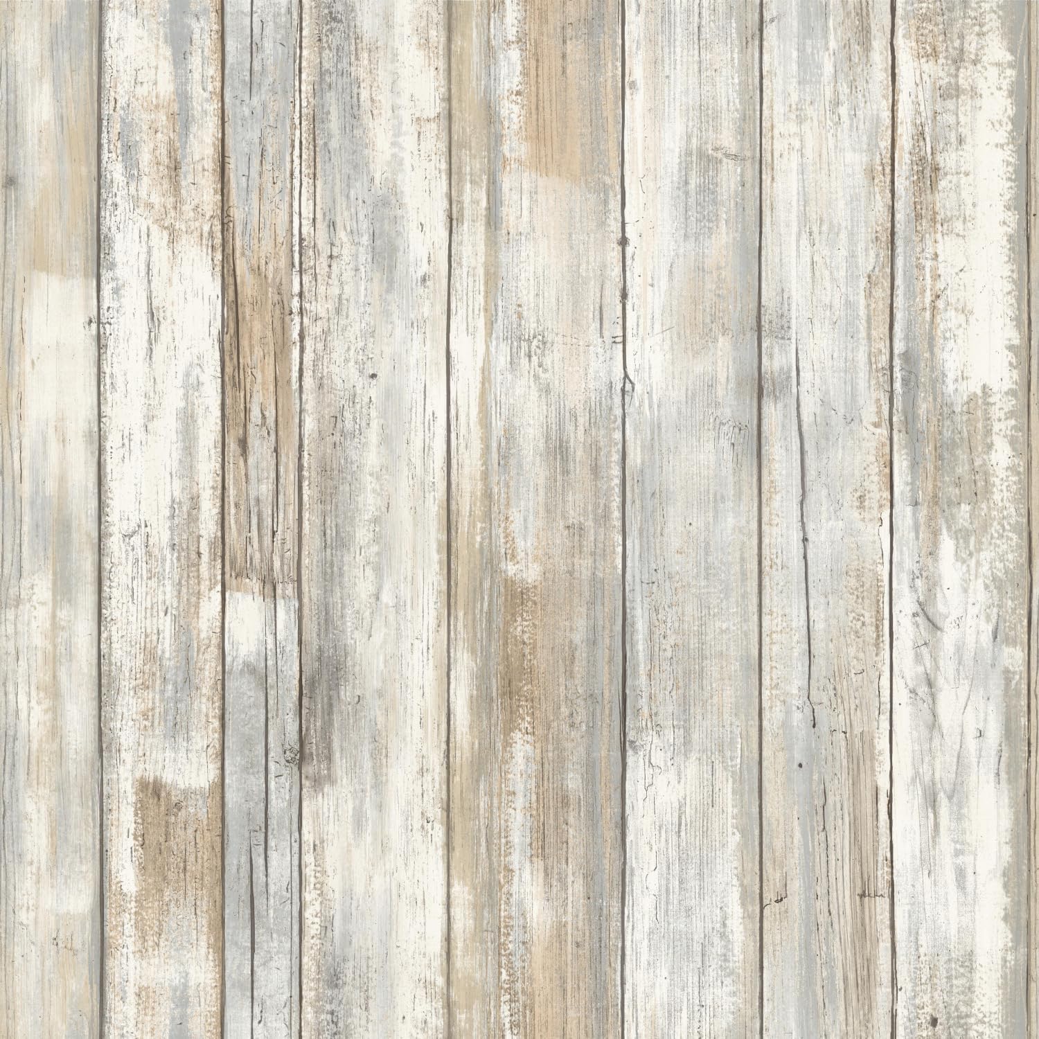 RoomMates RMK9050WP White Distressed Wood Peel and Stick Wallpaper Rustic Wood