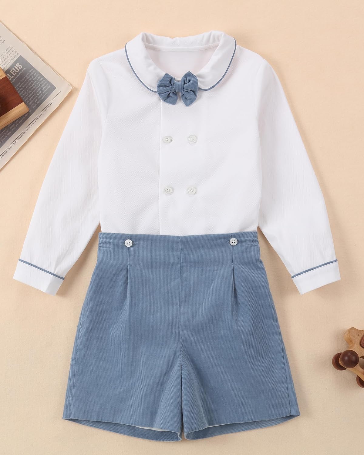 Toddler Boy Clothes Suit | Baby Boys Long Sleeve Formal Outfit with Bowtie + Pants | Wedding Birthday Party Suits - Image 5
