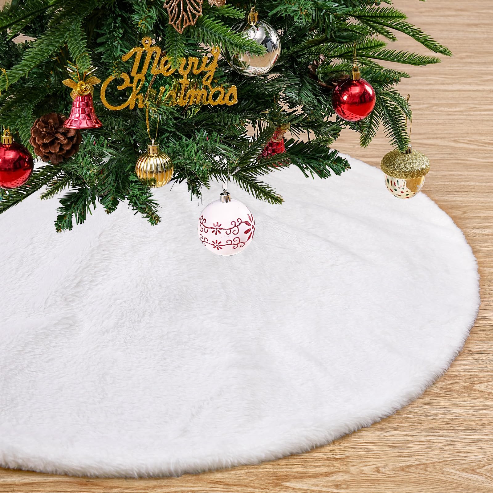 Weißer Baumrock 121 cm Kunstfell Baumröcke Plüsch Urlaub Baumschmuck für Weihnachten Xmas Ornamente Winter Indoor Party Dekor