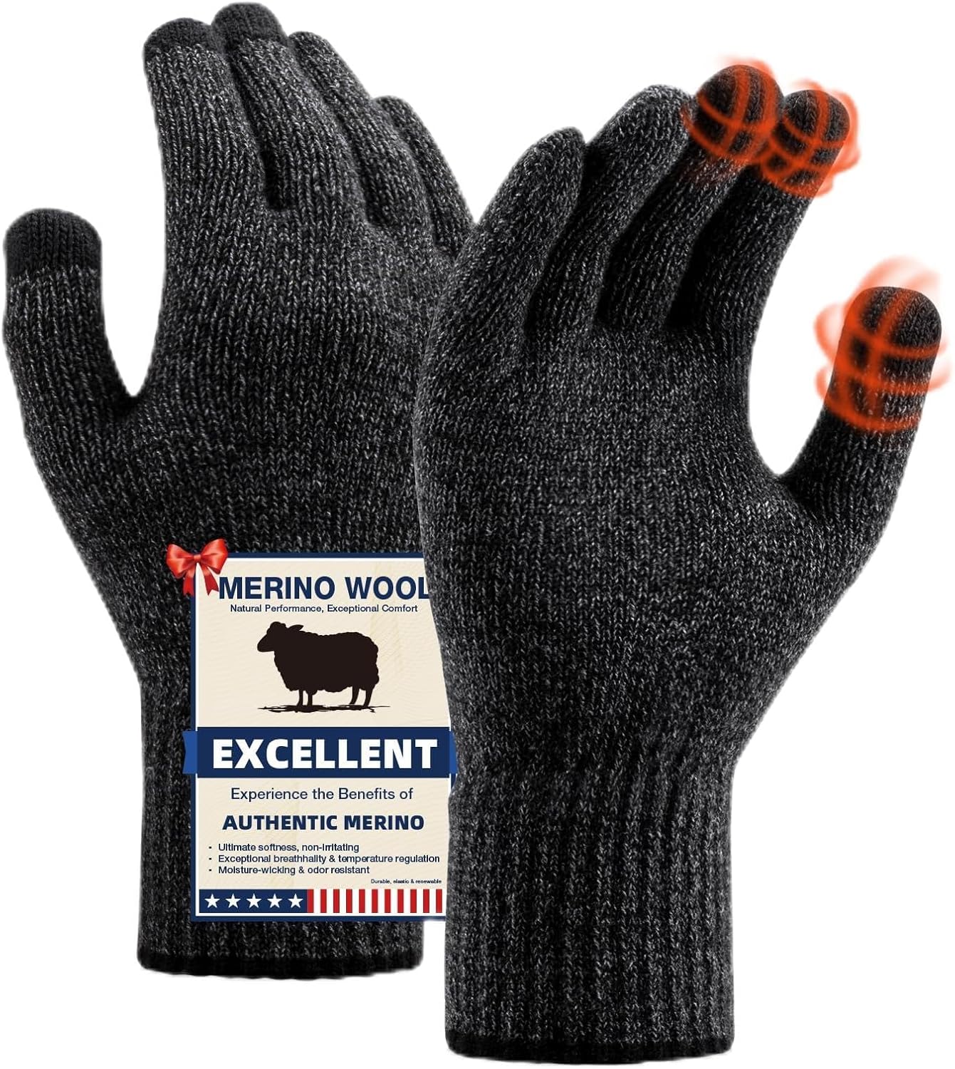 Merino Wool Gloves for Men Women, Touch Screen Warm Glove Liners Thermal Soft Knit Lining for Winter Running Hiking Merino Wool Gloves for Men Women, Touch Screen Warm Glove Liners Thermal Soft Knit Lining for Winter Running Hiking