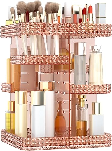 Miniatura 9 de Organizador de maquillaje giratorio, vitrina de cosméticos de gran capacidad, organizador acrílico para el cuidado de la piel con pincel de Talla