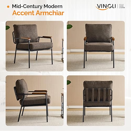 Miniatura 3 de VINGLI Mid-Century - Juego de 2 sillones decorativos modernos para espacios pequeños, sillas de lectura tapizadas pequeñas y cómodas con