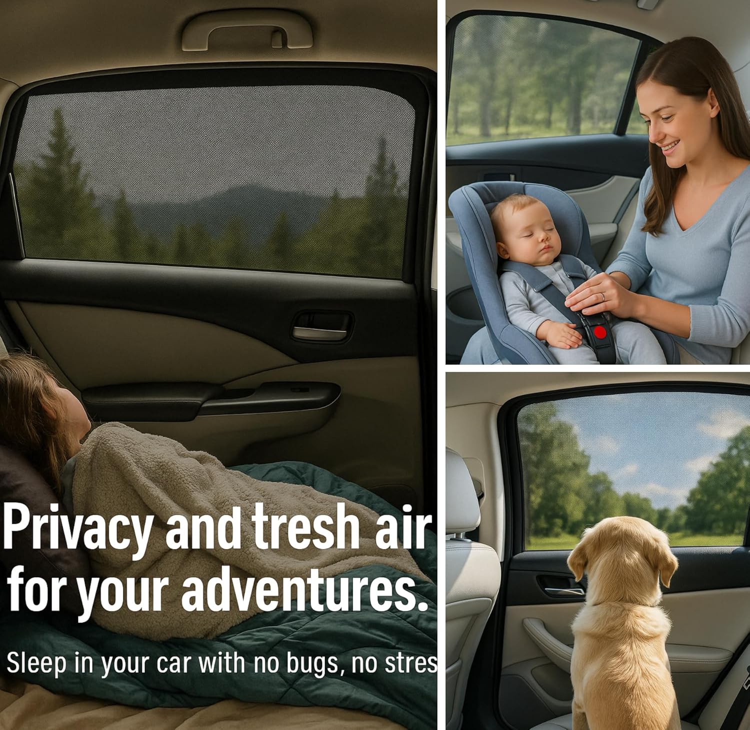 SM/RL Car Window Shades for Baby & Camping, 2-Pack. Blocks 97% UV Real-World Tested, Breathable Full-Coverage Mesh Bug Screens, Mom's Choice Award | Qualizzi®