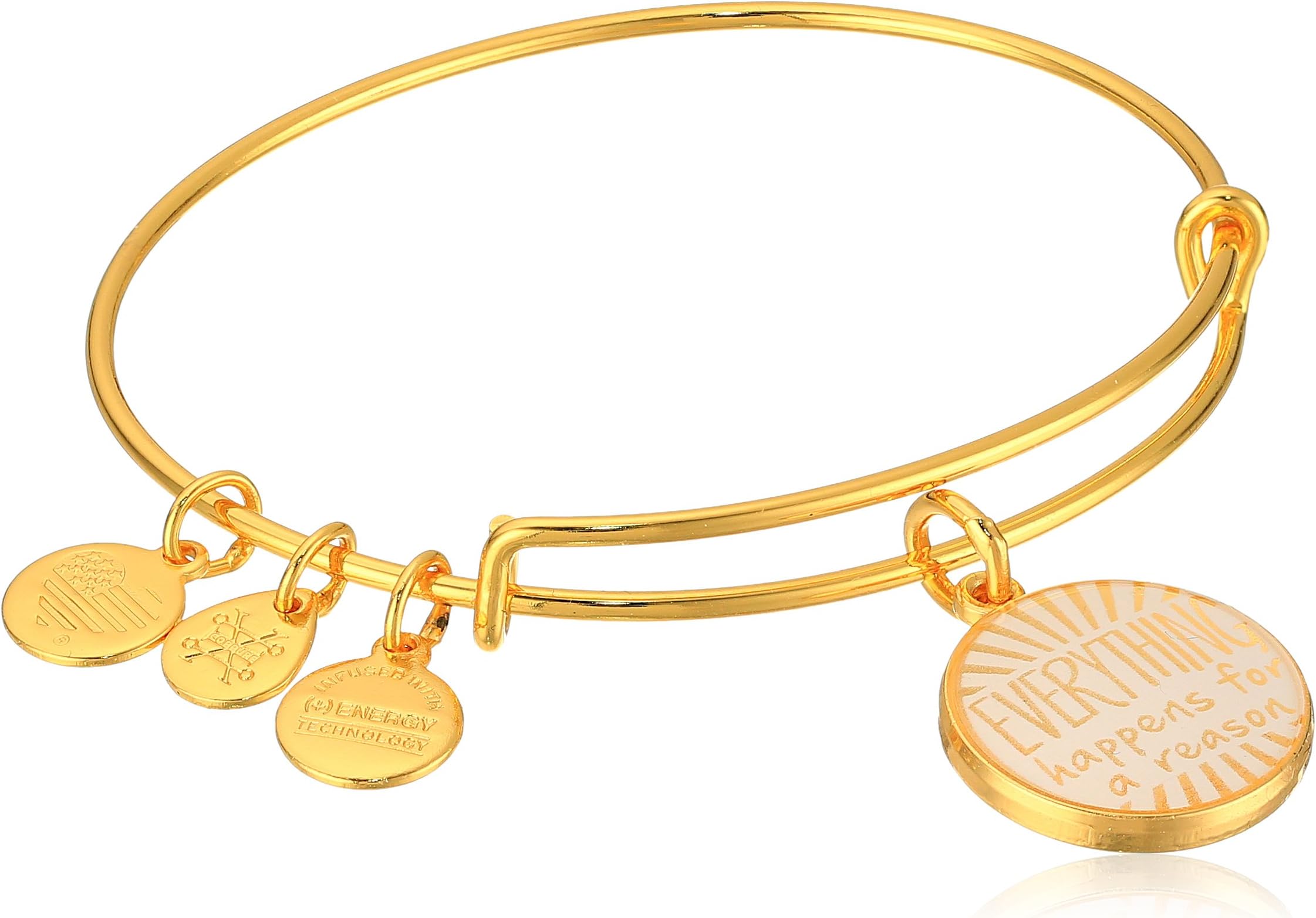 Alex and Ani Words are Powerful, Everything Happens for a Reason II Shiny Gold Bangle Bracelet