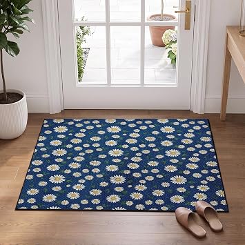 2x3 Area Rugs, Washable, Non Slip Backing, Daisy Navy