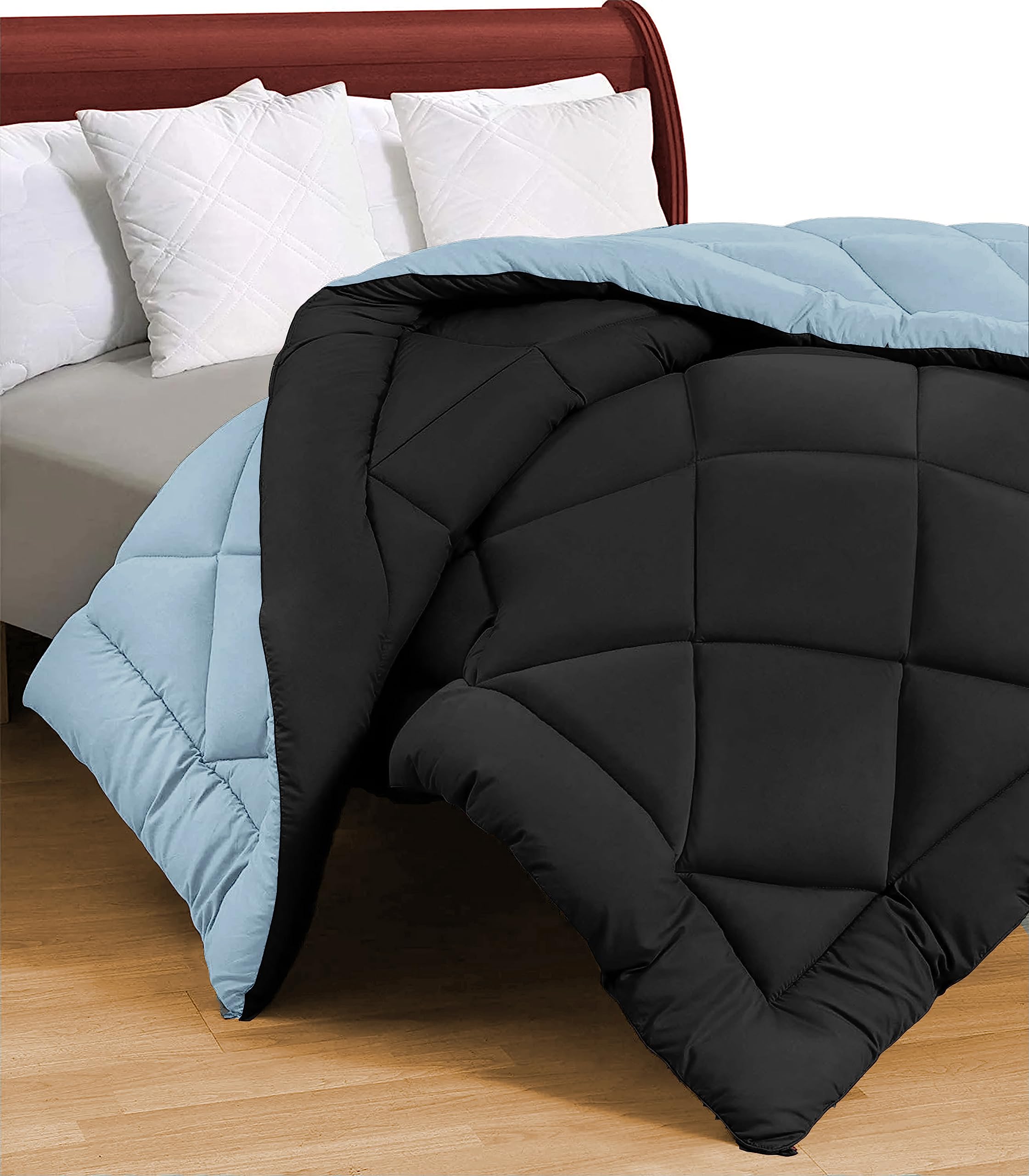 VAS COLLECTIONS Microfibre All-Weather Solid Comforter/Duvet - Reversible with Siliconised Filling - for Home/Hotel/Hospital Use - Double - 240x220 cm, 200 GSM | Black&Grey-image-24